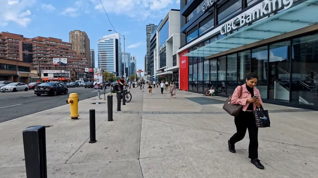 Busy street view along North York road in Toronto